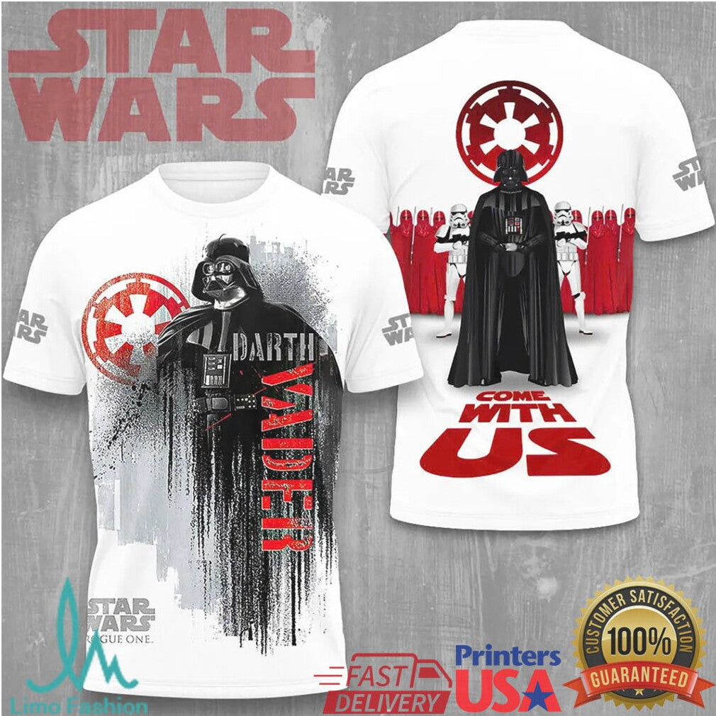 Star Wars Darth Vader Come With Us Imperial Galactic Empire White Retro Men Fans T Shirt - Limotees LLC