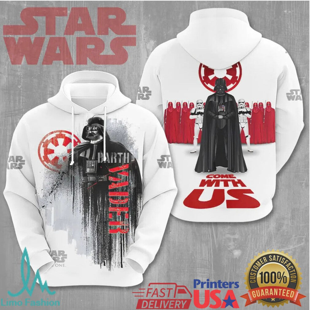 Star Wars Darth Vader Come With Us Imperial Galactic Empire White Retro Men Fans T Shirt - Limotees LLC
