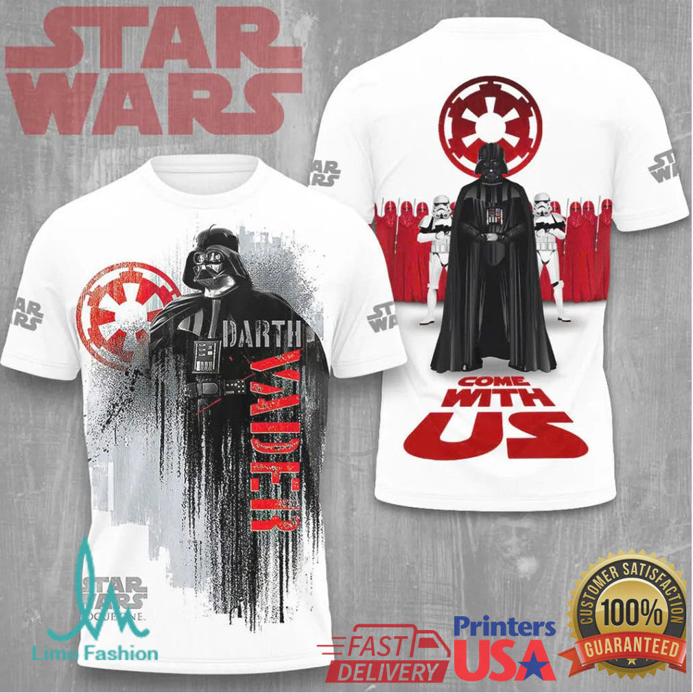 Star Wars Darth Vader Come With Us Imperial Galactic Empire White Retro Men Fans T Shirt - Limotees LLC