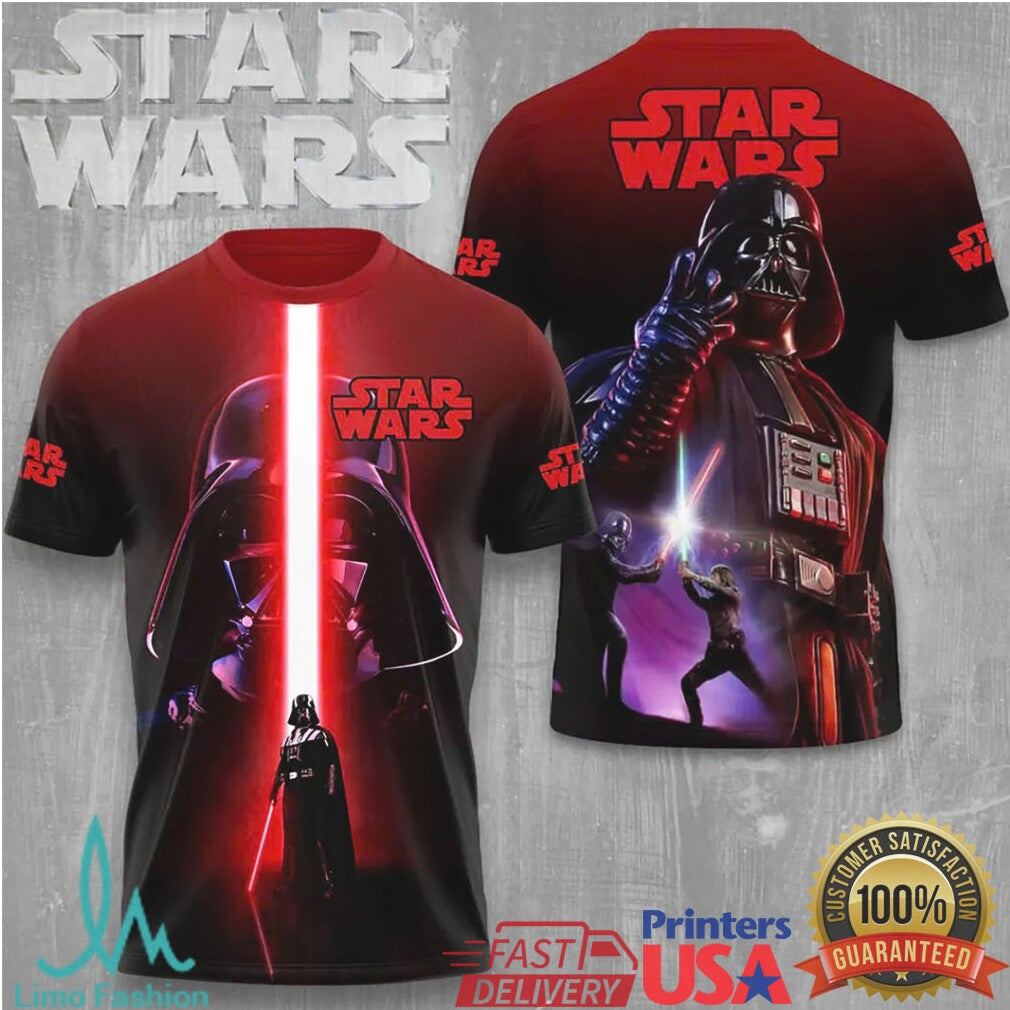 Star Wars Darth Vader Lightsaber Duel Red Silhouette Graphic Apparel T Shirt - Limotees LLC