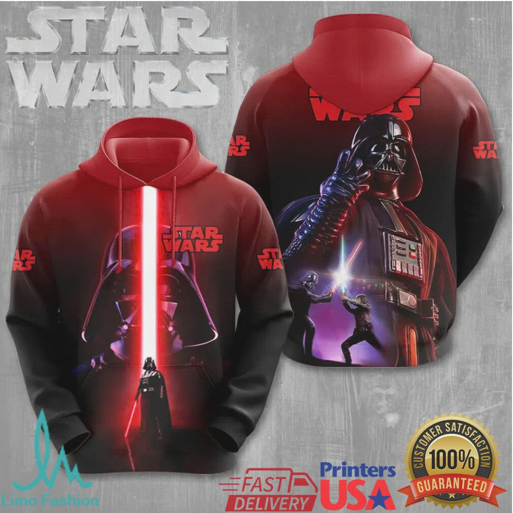Star Wars Darth Vader Lightsaber Duel Red Silhouette Graphic Apparel T Shirt - Limotees LLC