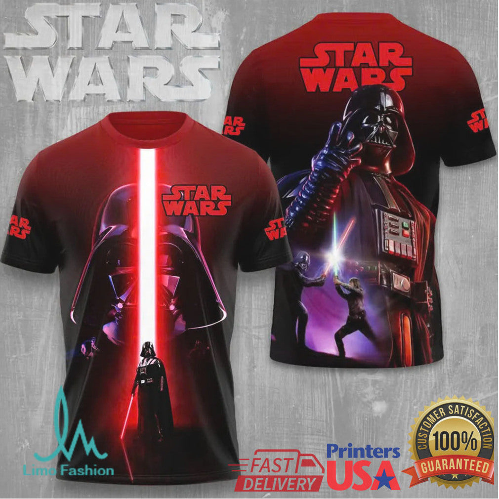 Star Wars Darth Vader Lightsaber Duel Red Silhouette Graphic Apparel T Shirt - Limotees LLC