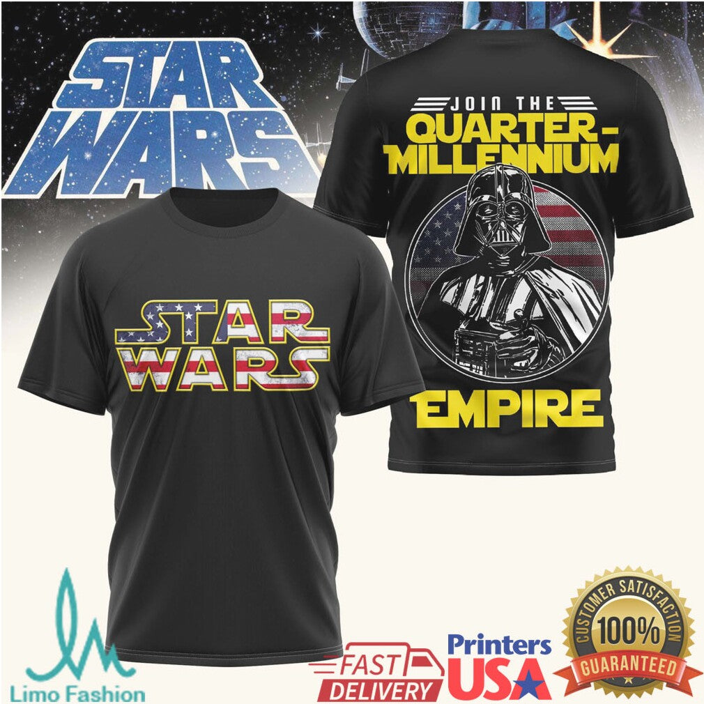 Star Wars Darth Vader Quarter Millennium Empire USA Flag Graphic T Shirt - Limotees LLC