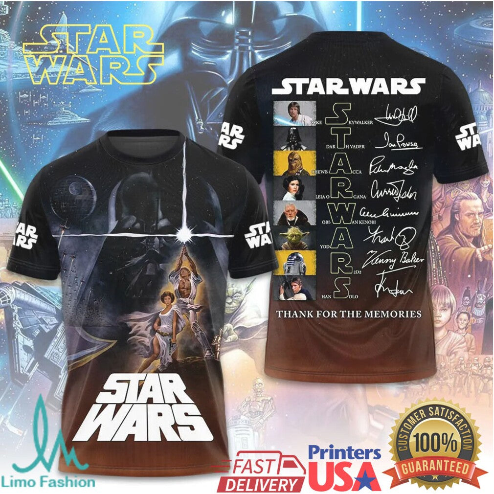 Star Wars Original Trilogy Characters Cast Signatures 3D All Over Print T Shirt - Limotees LLC
