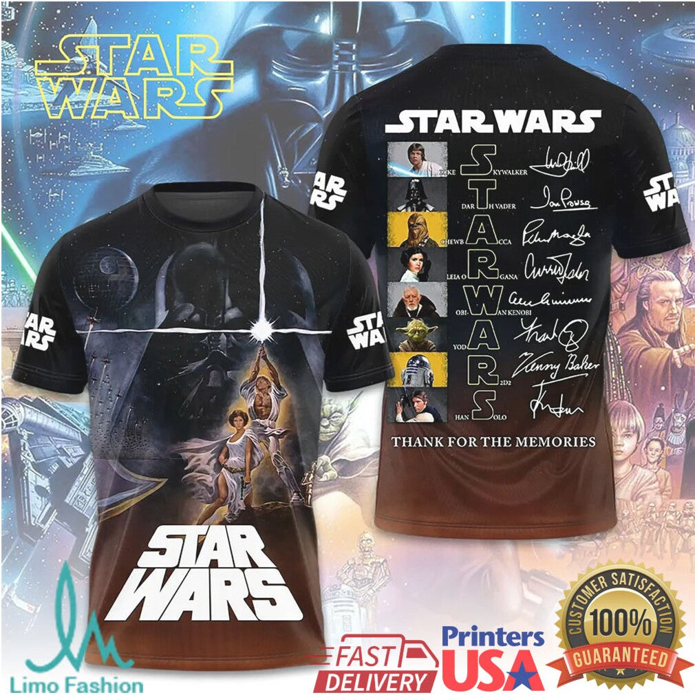 Star Wars Original Trilogy Characters Cast Signatures 3D All Over Print T Shirt - Limotees LLC