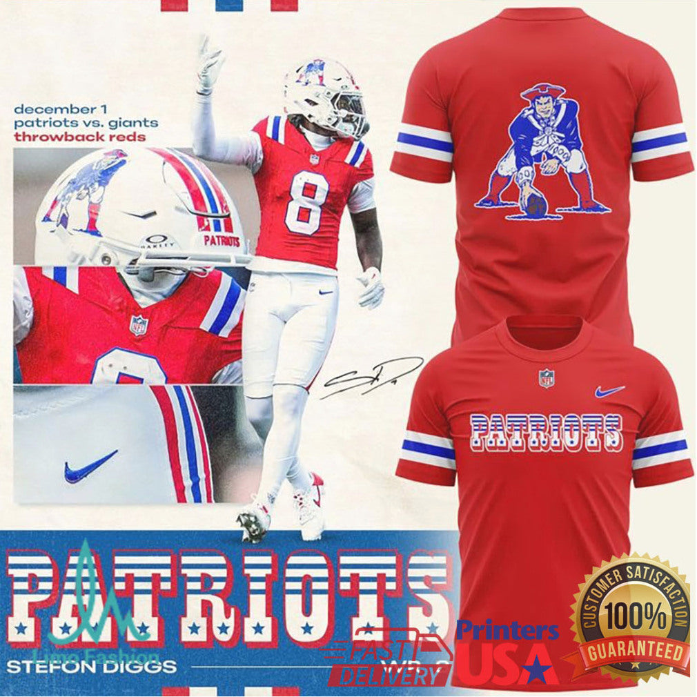 Stefon Diggs New England Patriots Throwback Red Stripe Graphic T Shirt - Limotees LLC