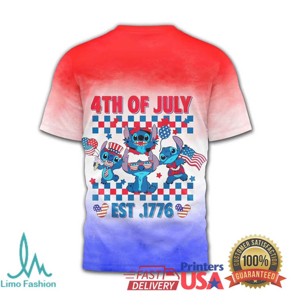 Stitch 4th of July Tie Dye Style T Shirt America's 250th Anniversary EST 1776
