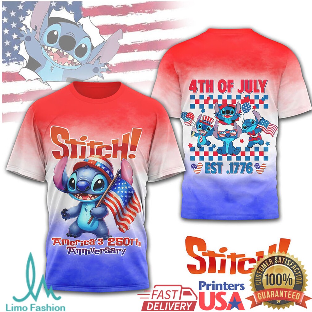 Stitch 4th of July Tie Dye Style T Shirt America's 250th Anniversary EST 1776