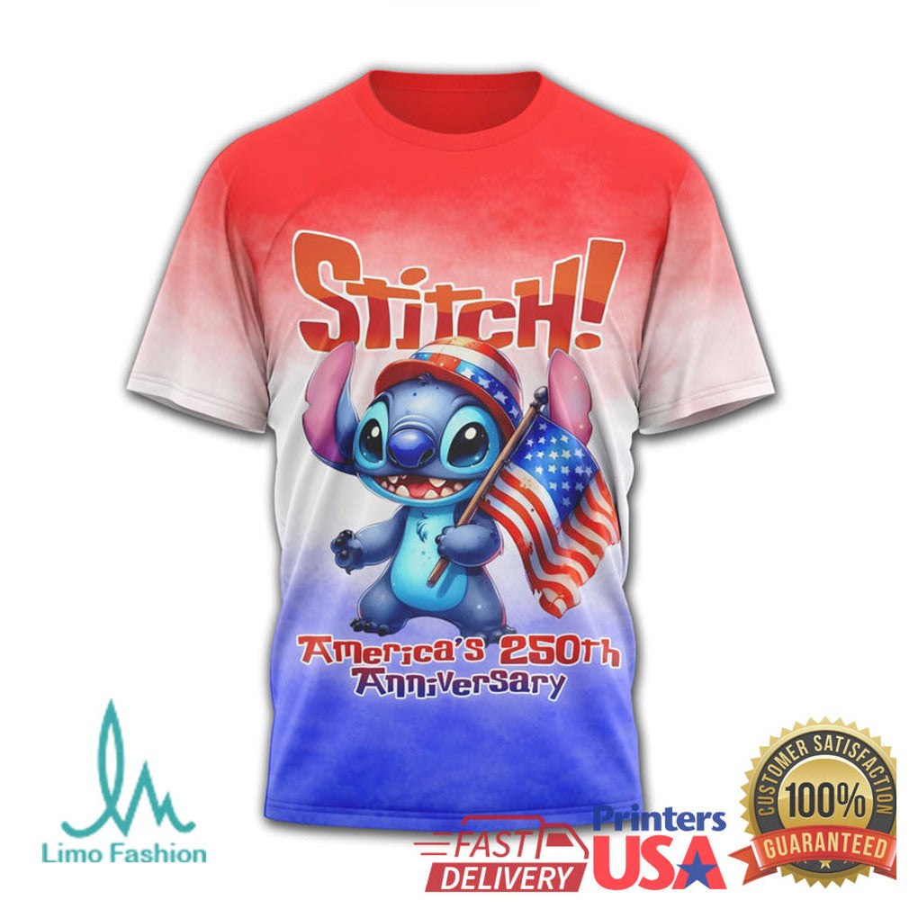 Stitch 4th of July Tie Dye Style T Shirt America's 250th Anniversary EST 1776