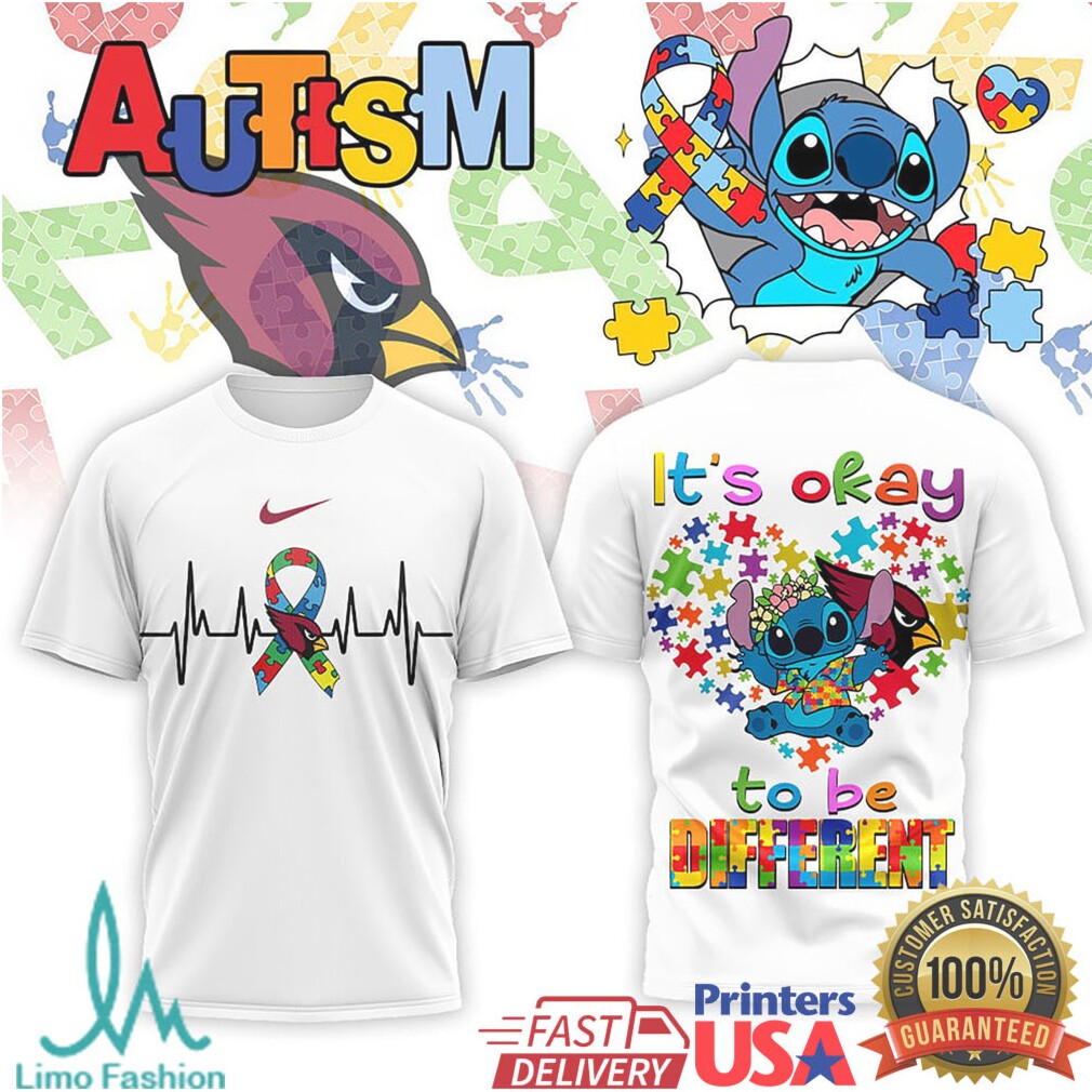 Stitch Arizona Cardinals Autism Awareness It's Okay To Be Different T Shirt - Limotees LLC