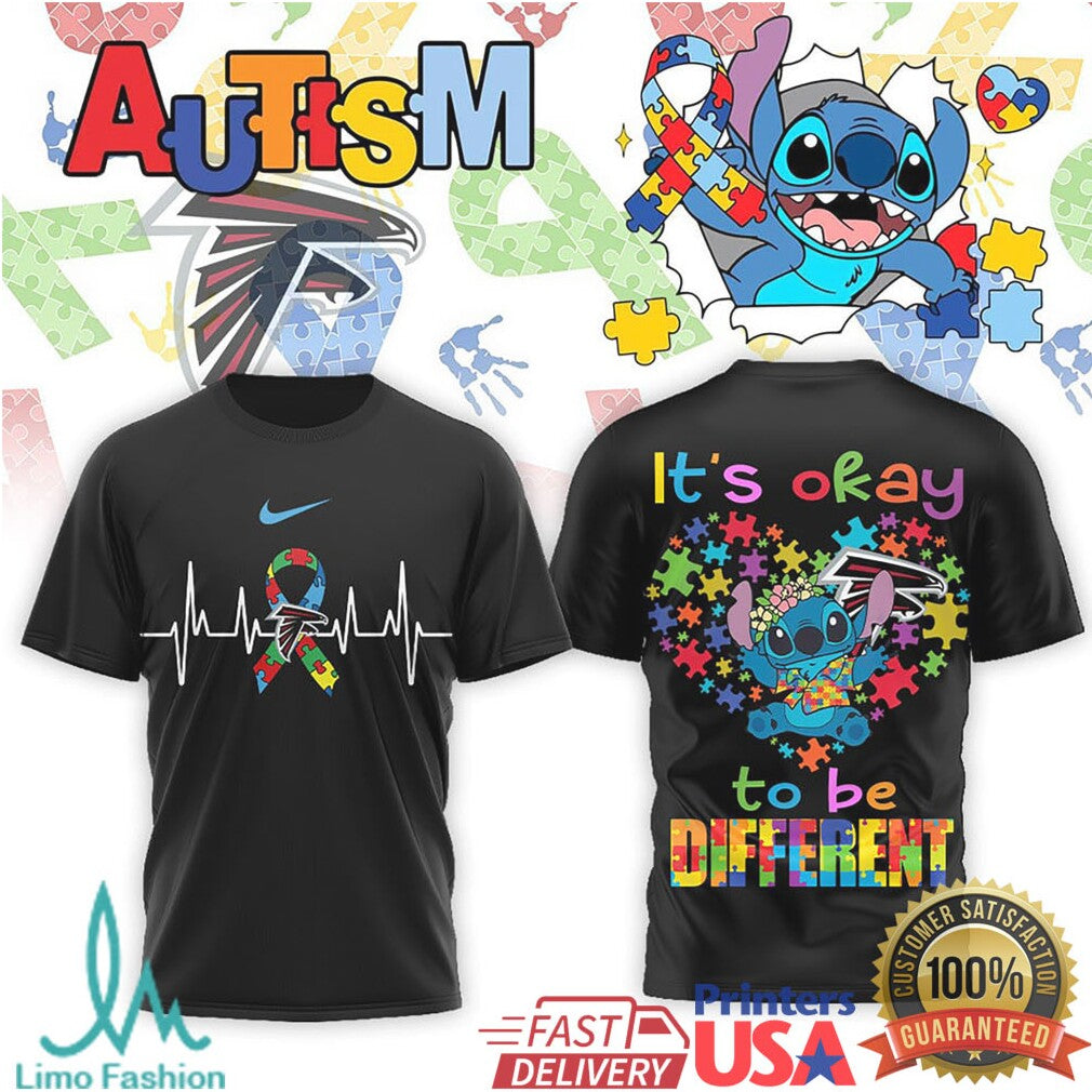 Stitch Atlanta Falcons Autism Awareness It's Okay To Be Different T Shirt - Limotees LLC