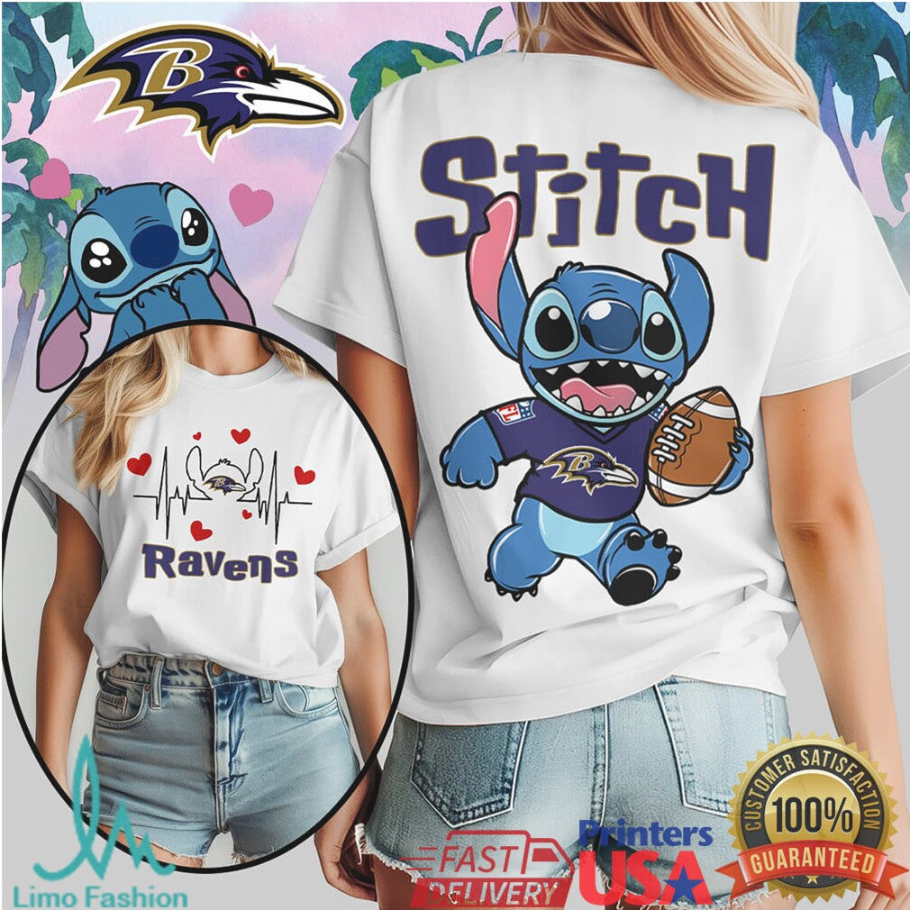 Stitch Baltimore Ravens Football T Shirt Front Heartbeat & Back Print - Limotees LLC