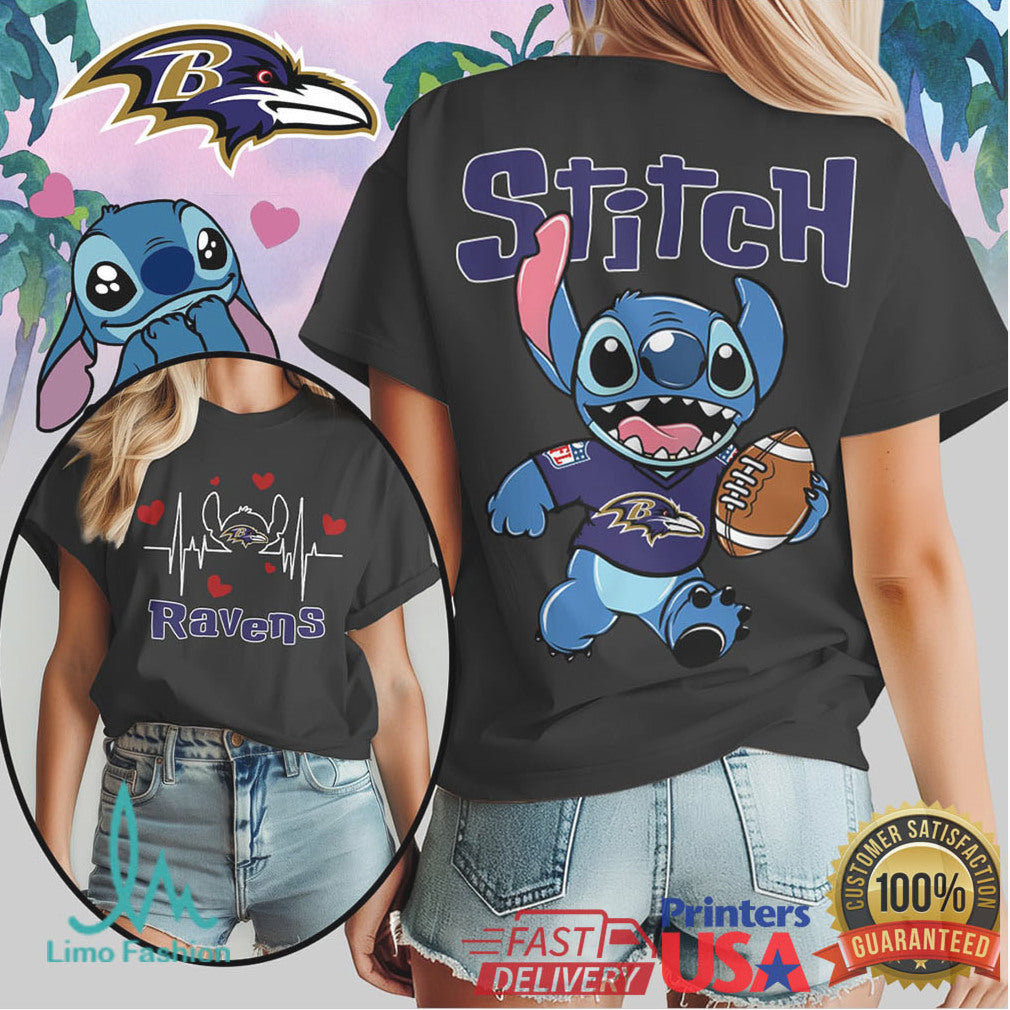 Stitch Baltimore Ravens Football T Shirt Front Heartbeat & Back Print - Limotees LLC