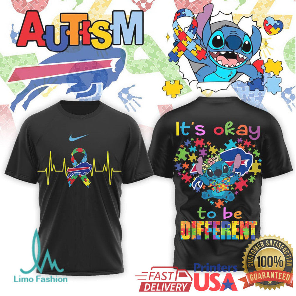 Stitch Buffalo Bills Autism Awareness It's Okay To Be Different T Shirt - Limotees LLC