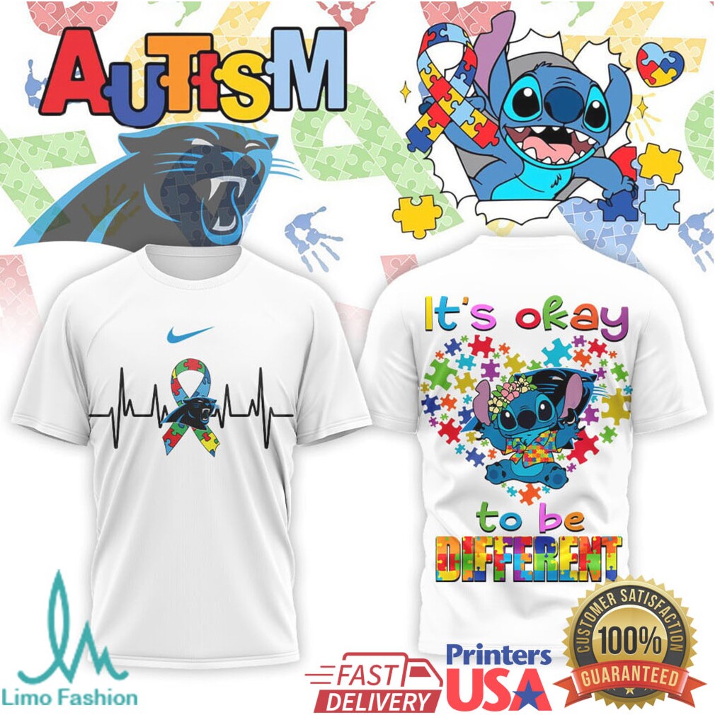 Stitch Carolina Panthers Autism Awareness It's Okay To Be Different T Shirt - Limotees LLC