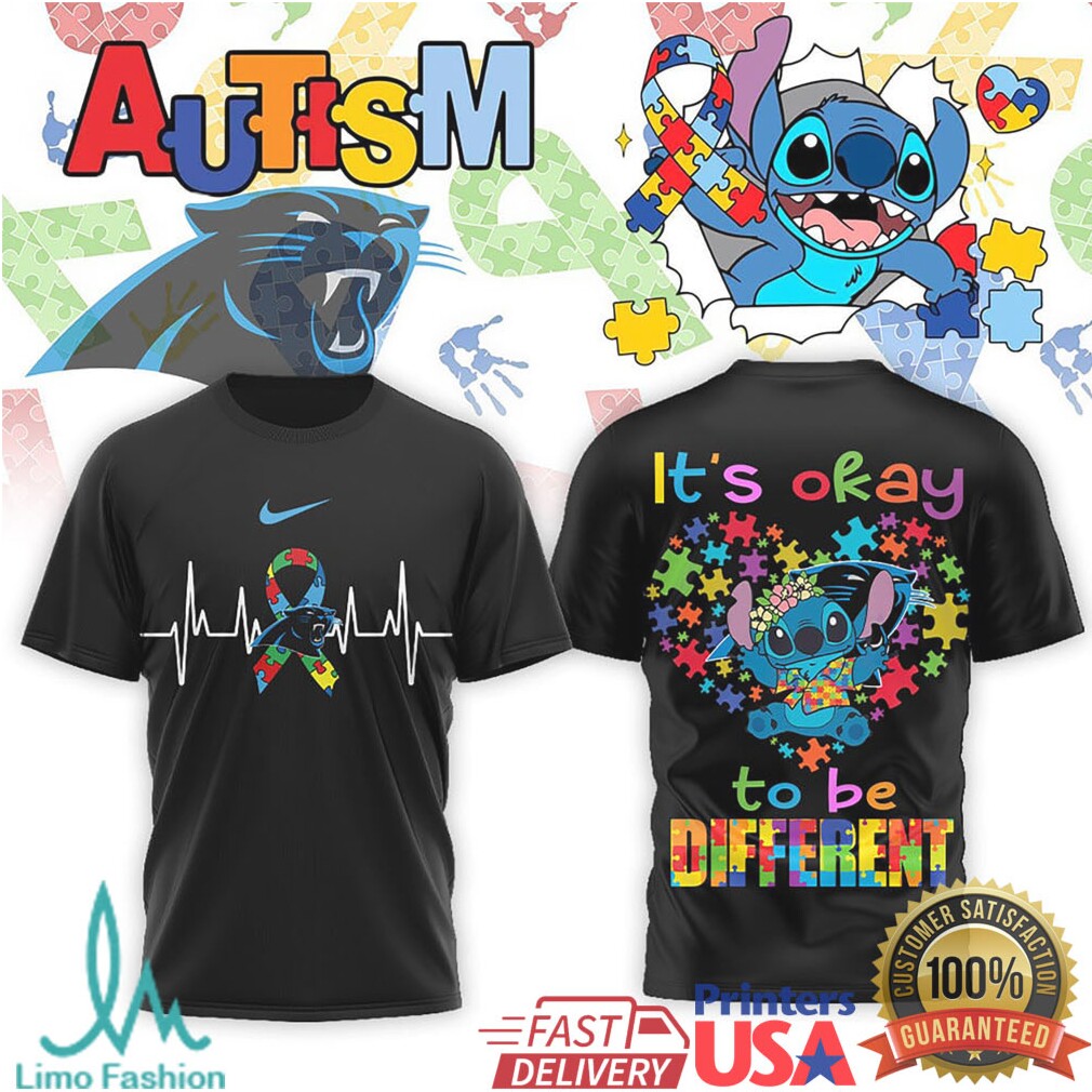 Stitch Carolina Panthers Autism Awareness It's Okay To Be Different T Shirt - Limotees LLC
