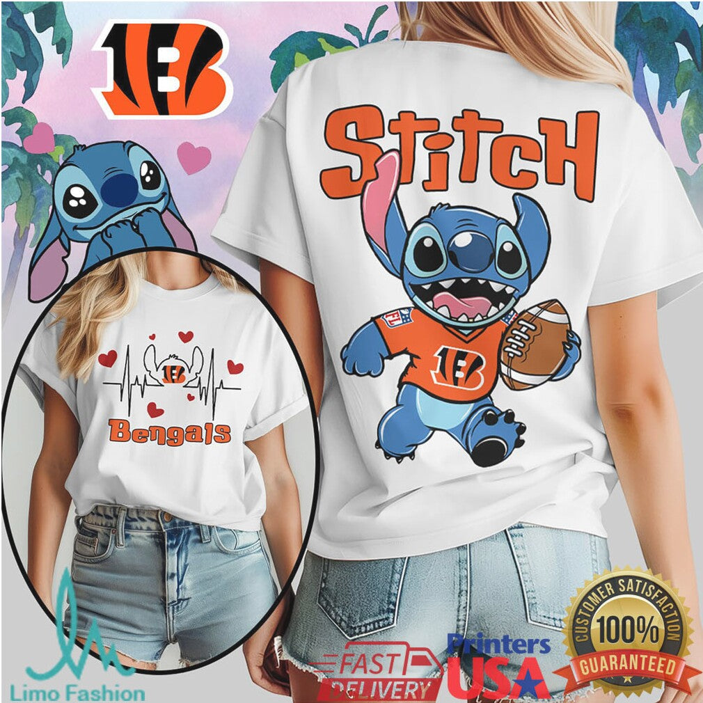 Stitch Cincinnati Bengals Football Fan T Shirt Front & Back Design - Limotees LLC