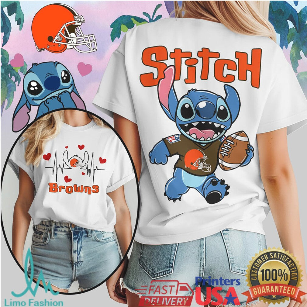Stitch Cleveland Browns Football Fan Shirt Orange & Brown Team Gear - Limotees LLC