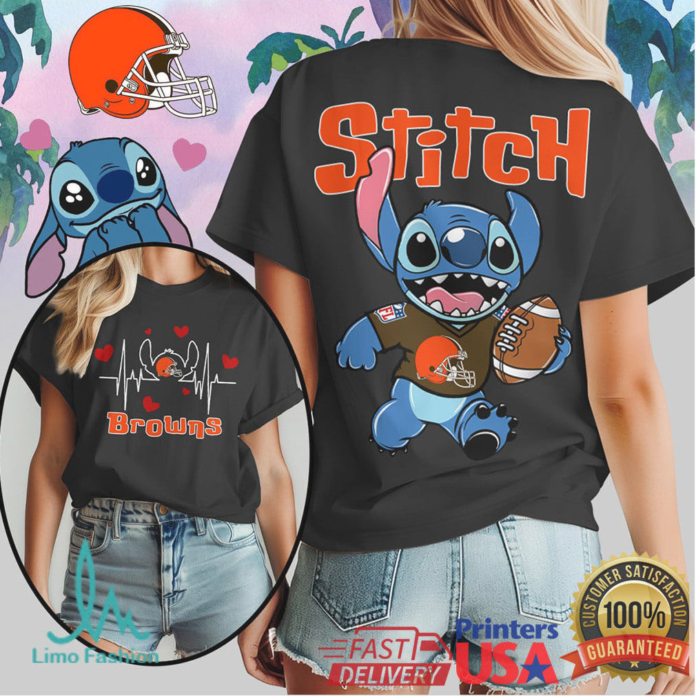 Stitch Cleveland Browns Football Fan Shirt Orange & Brown Team Gear - Limotees LLC