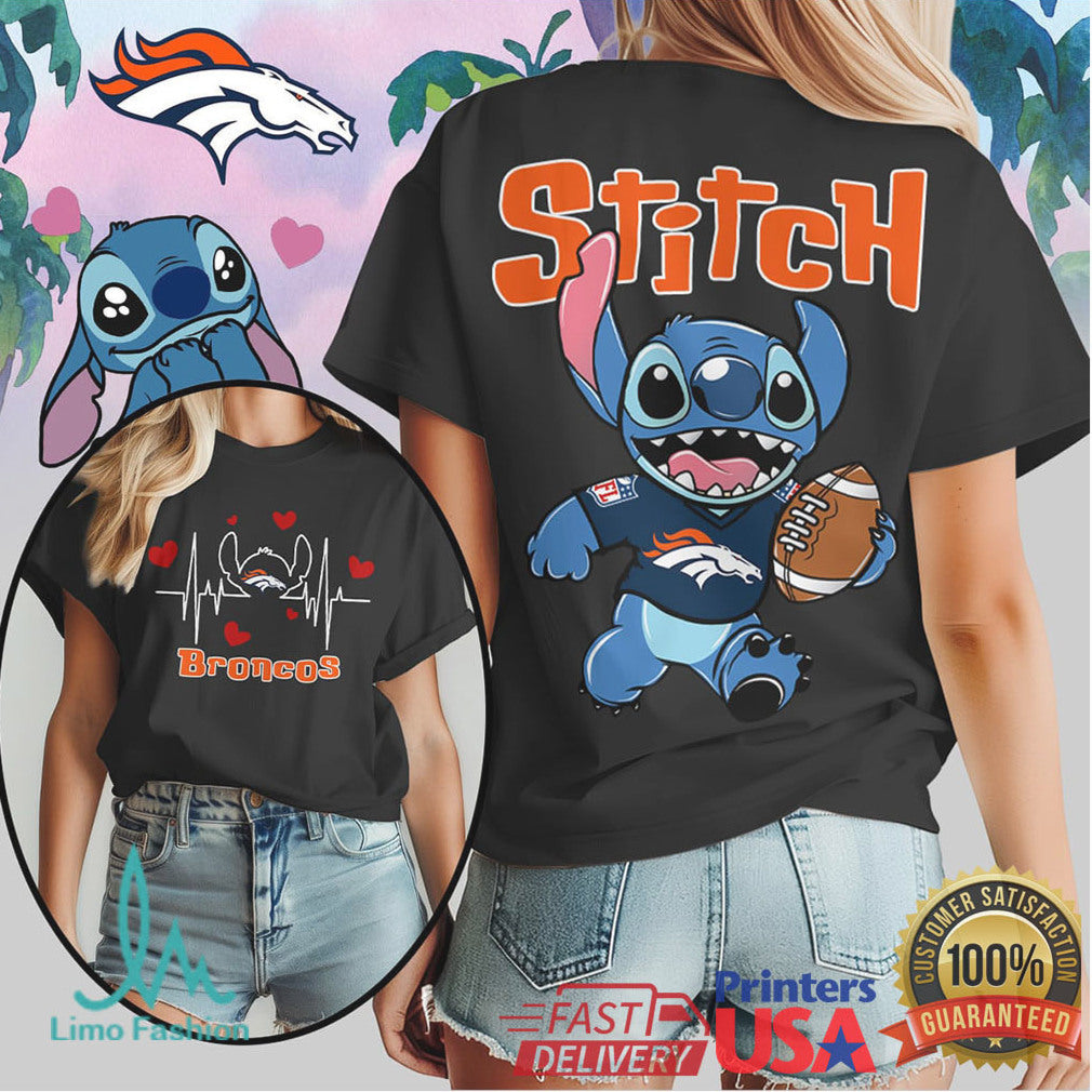 Stitch Denver Broncos Football Graphic T Shirt Custom Team Apparel - Limotees LLC