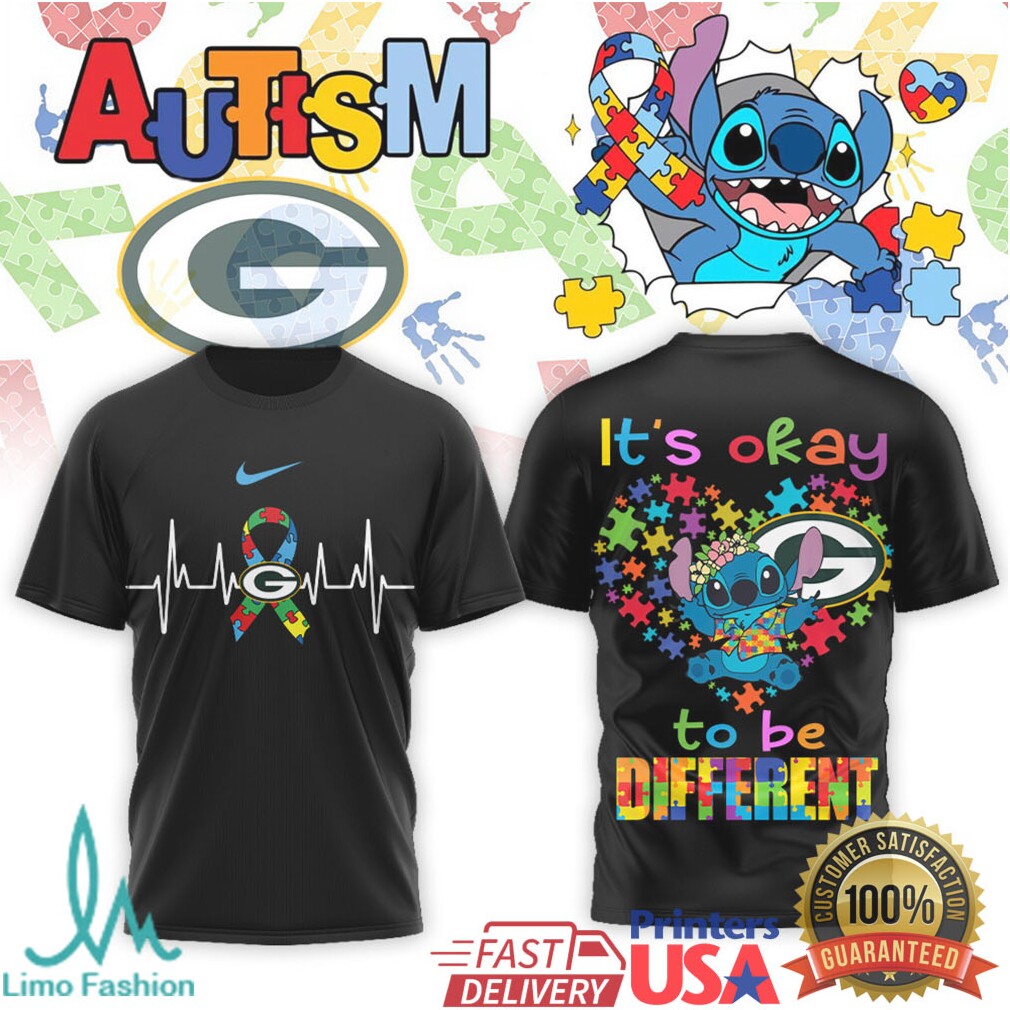 Stitch Green Bay Packers Autism Awareness It's Okay To Be Different T Shirt - Limotees LLC