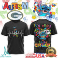 Stitch Green Bay Packers Autism Awareness It's Okay To Be Different T Shirt - Limotees LLC