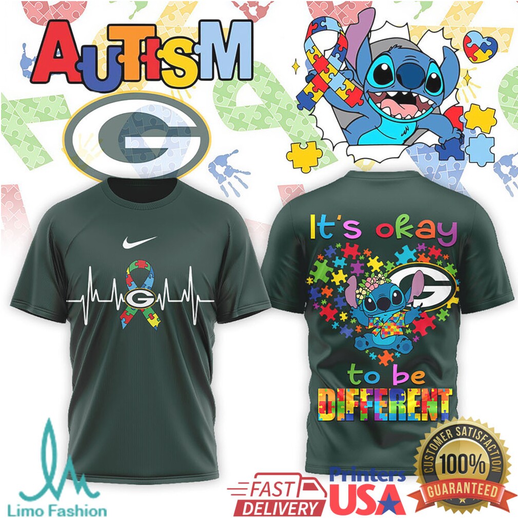 Stitch Green Bay Packers Autism Awareness It's Okay To Be Different T Shirt - Limotees LLC
