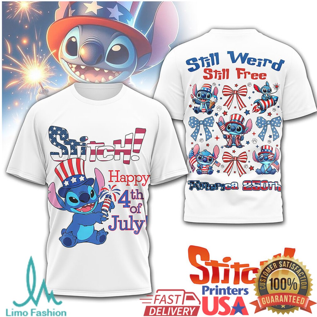 Stitch Happy 4th of July America 250th Anniversary Patriotic Double Sided T Shirt