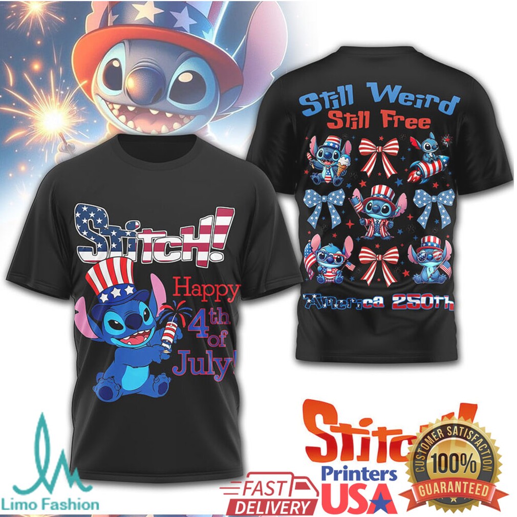 Stitch Happy 4th of July America 250th Anniversary Patriotic Double Sided T Shirt