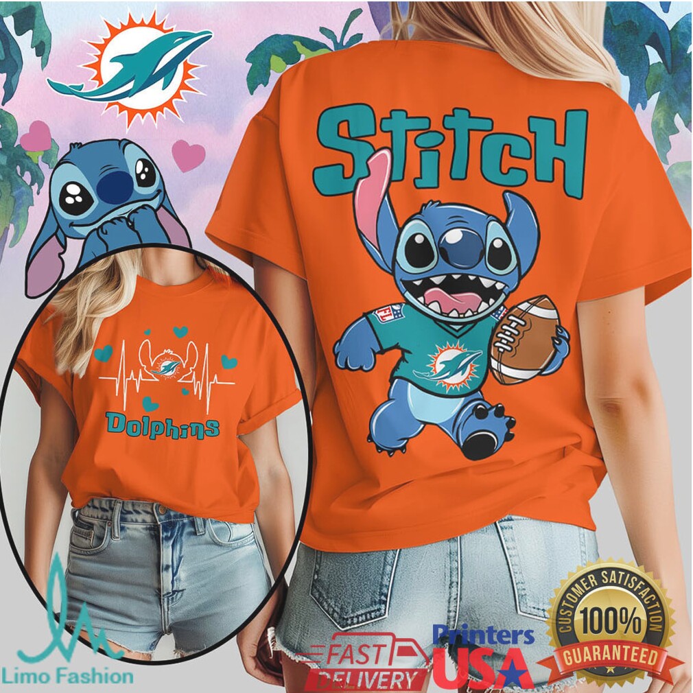 Stitch Miami Dolphins Football T Shirt Aqua Team Spirit Graphic