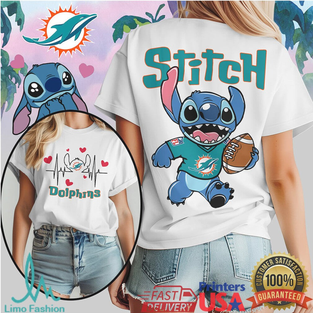 Stitch Miami Dolphins Football T Shirt Aqua Team Spirit Graphic