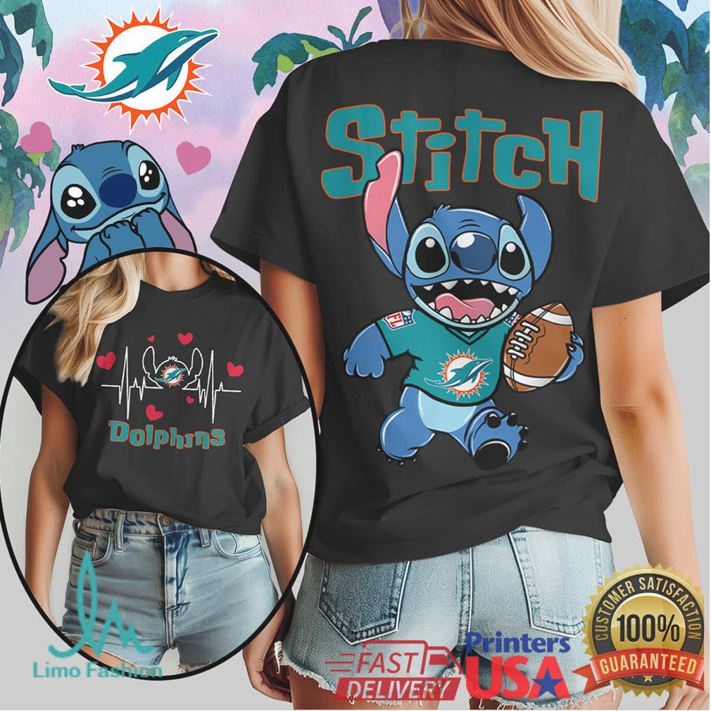 Stitch Miami Dolphins Football T Shirt Aqua Team Spirit Graphic