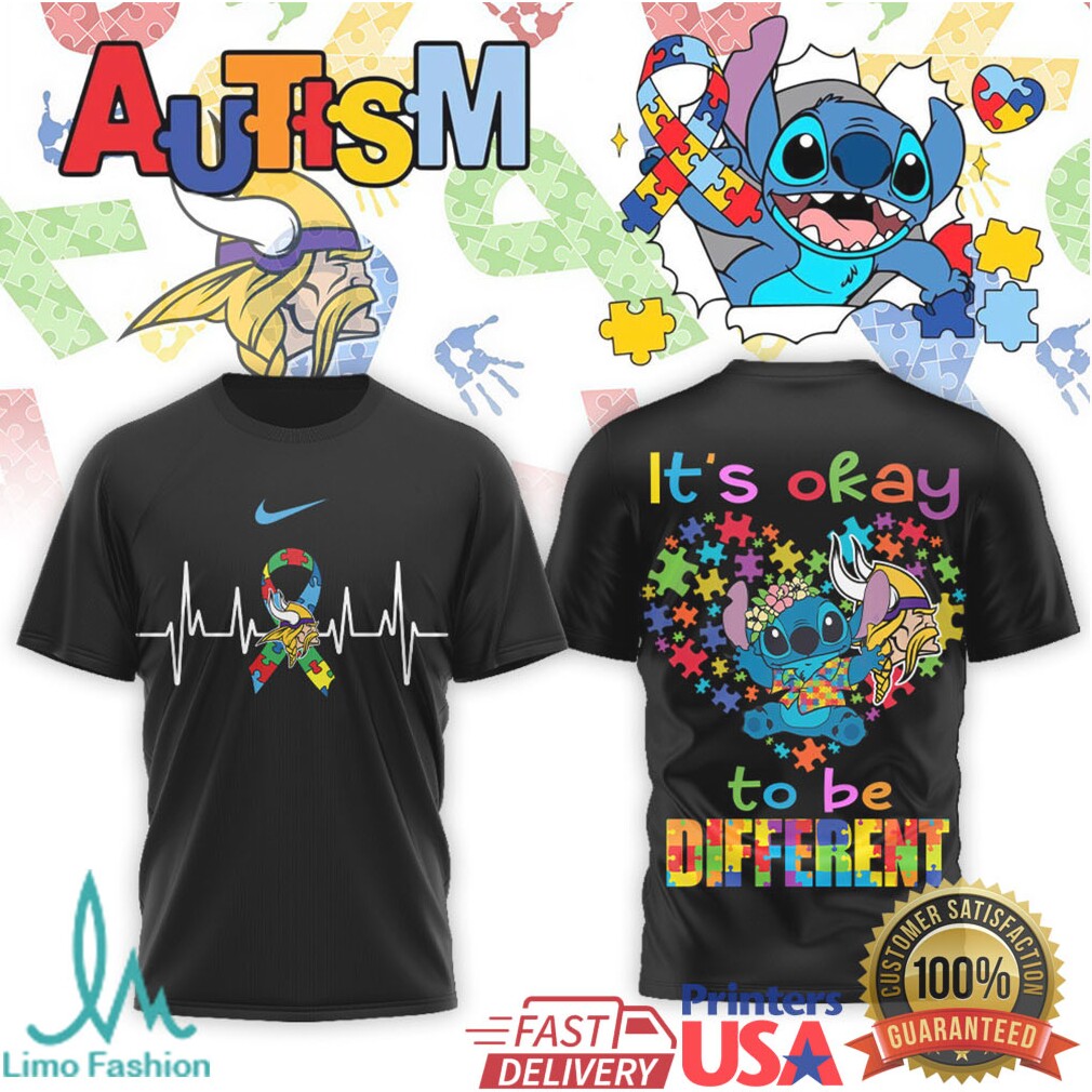 Stitch Minnesota Vikings Autism Awareness It's Okay To Be Different T Shirt - Limotees LLC