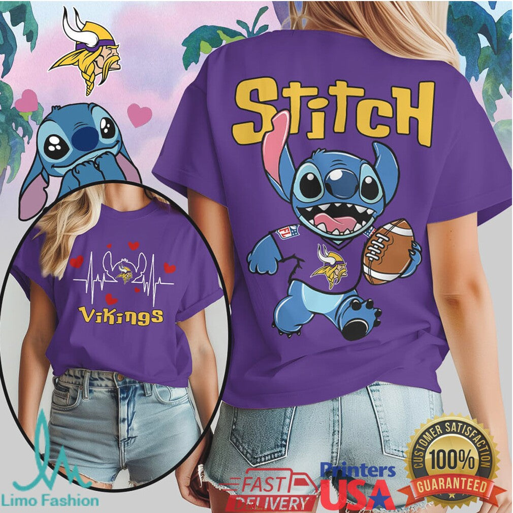 Stitch Minnesota Vikings Football T Shirt Purple Pride Fan Apparel - Limotees LLC