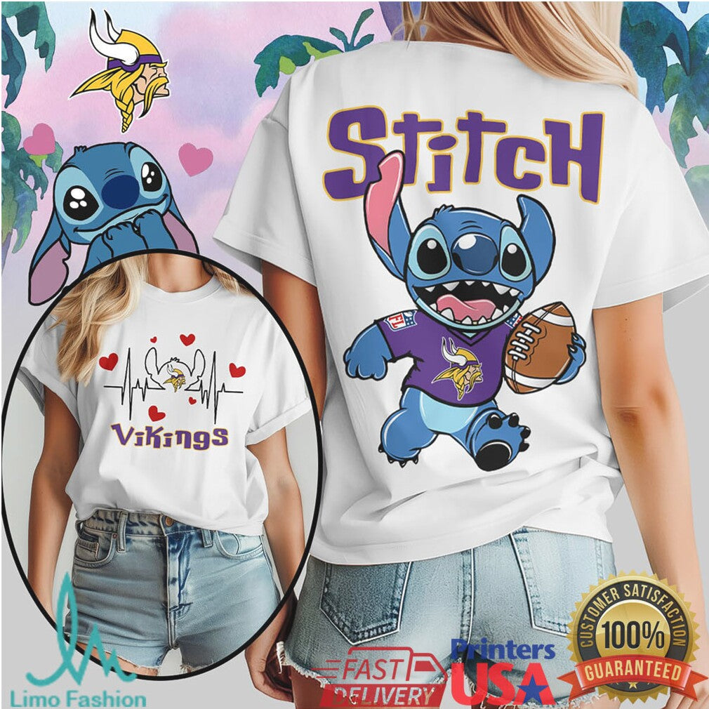 Stitch Minnesota Vikings Football T Shirt Purple Pride Fan Apparel - Limotees LLC