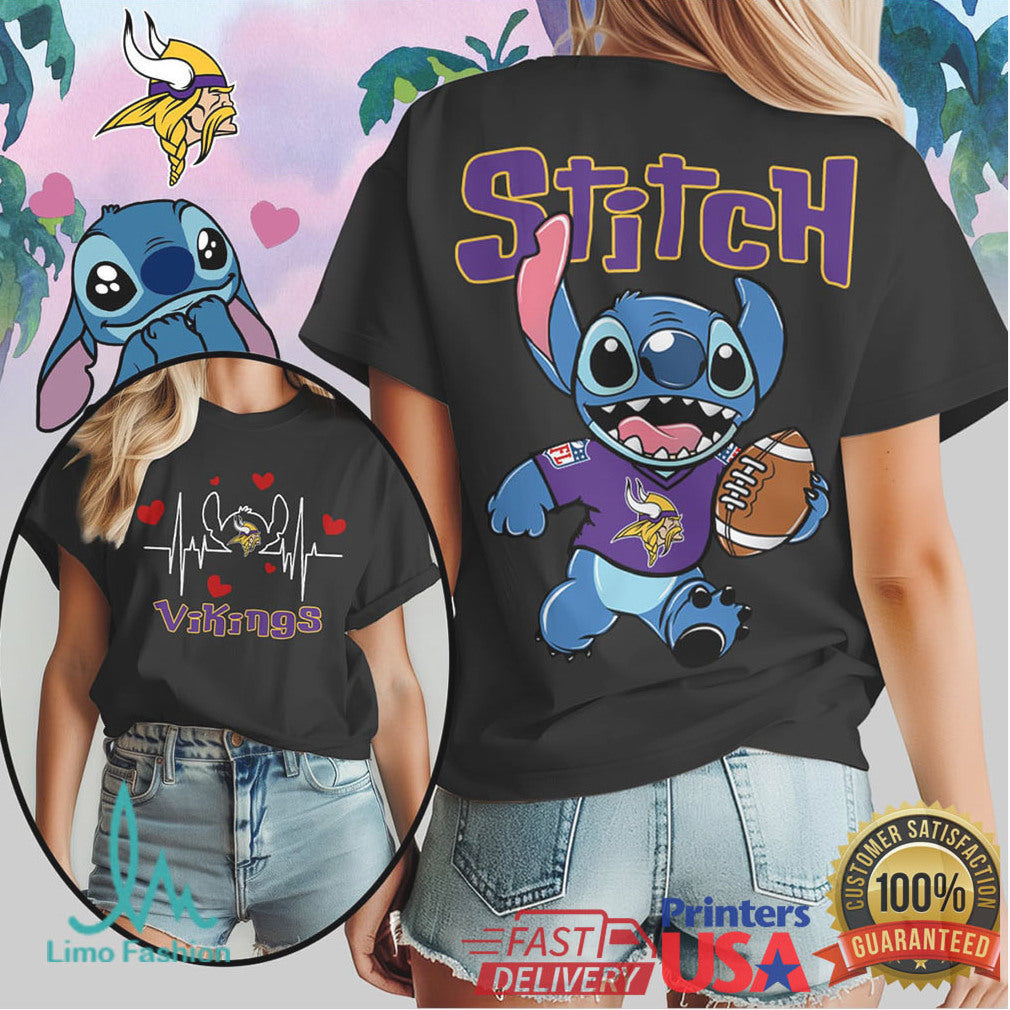 Stitch Minnesota Vikings Football T Shirt Purple Pride Fan Apparel - Limotees LLC