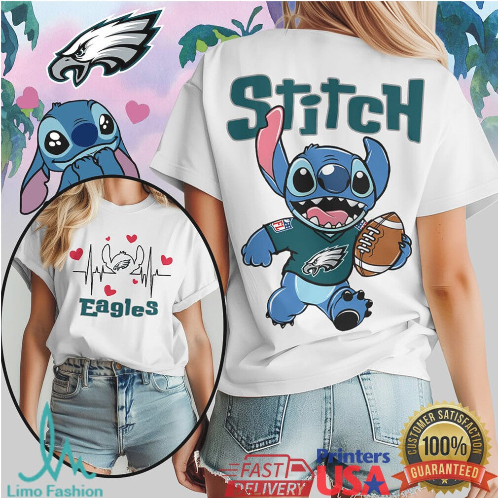 Stitch Philadelphia Eagles Football T Shirt Cute Fan Gear - Limotees LLC