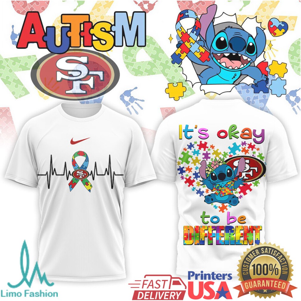 Stitch San Francisco 49ers Autism Awareness It's Okay To Be Different T Shirt - Limotees LLC