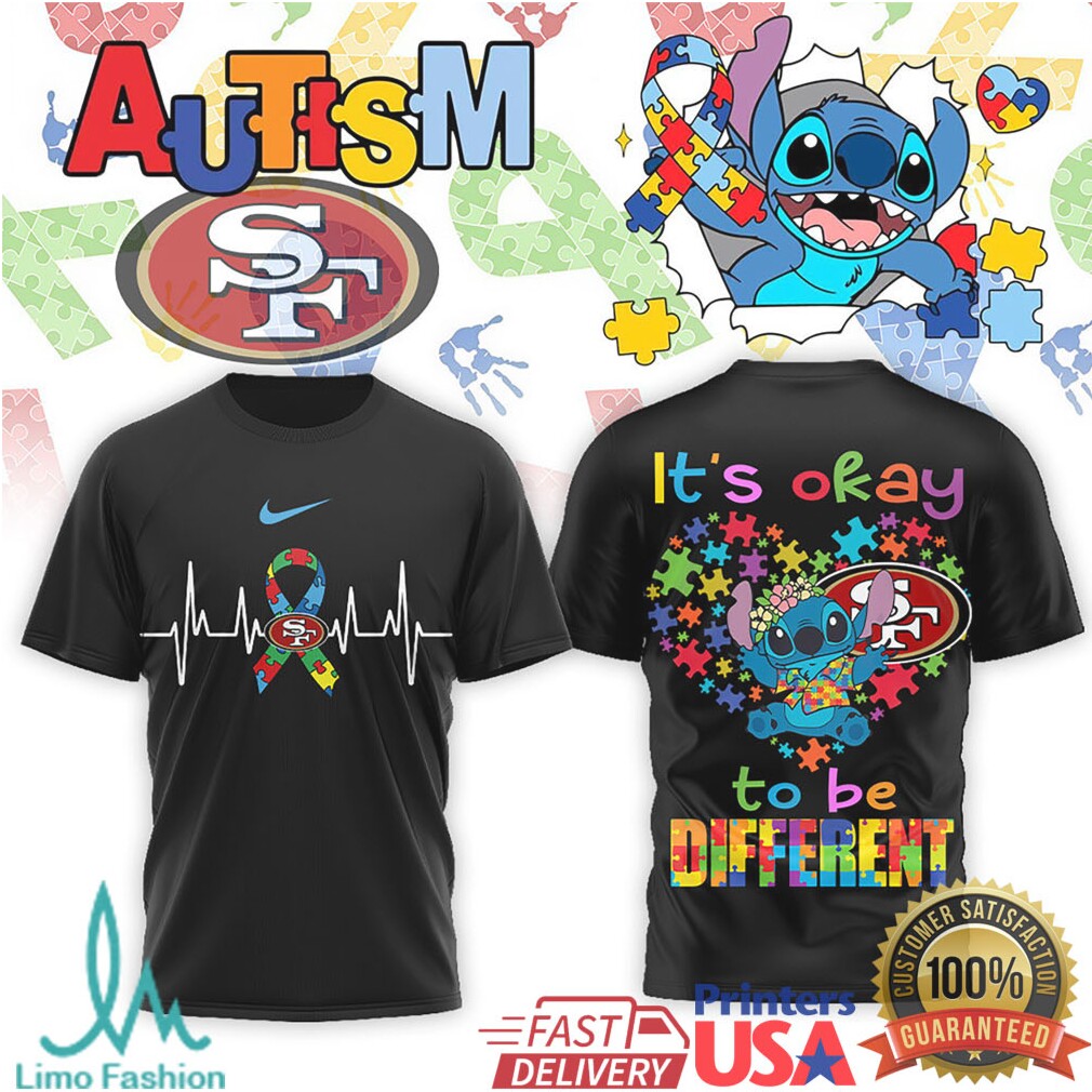 Stitch San Francisco 49ers Autism Awareness It's Okay To Be Different T Shirt - Limotees LLC