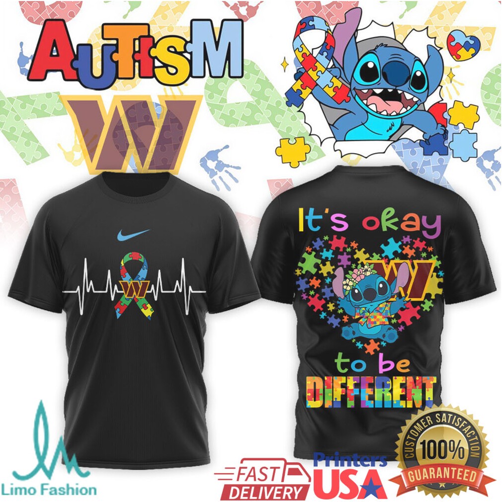 Stitch Washington Commanders Autism Awareness It's Okay To Be Different T Shirt