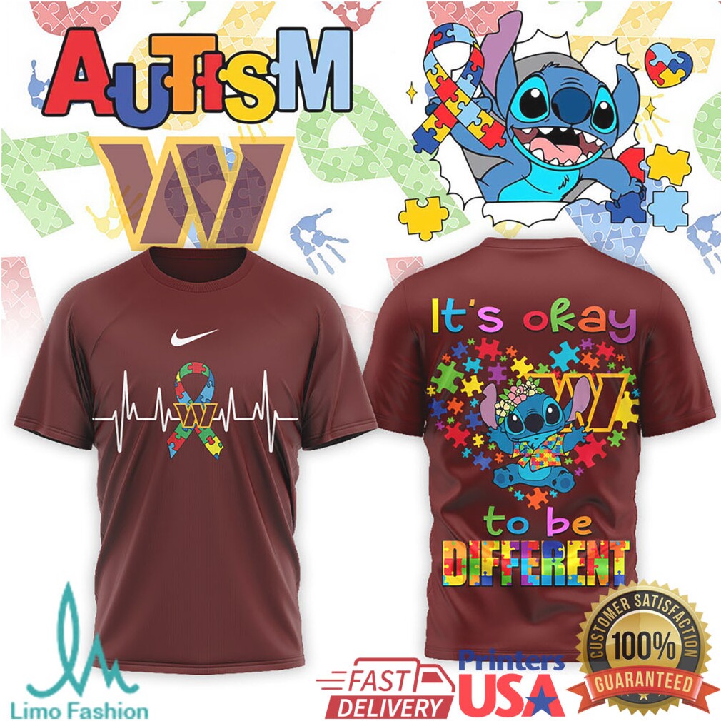 Stitch Washington Commanders Autism Awareness It's Okay To Be Different T Shirt