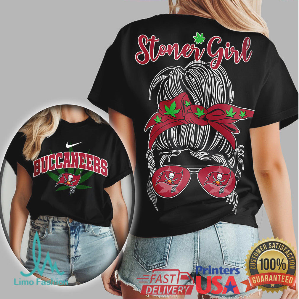 Stoner Girl Messy Bun Tampa Bay Buccaneers Marijuana Leaf NFL T Shirt - Limotees LLC