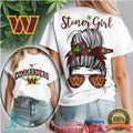 Stoner Girl Messy Bun Washington Commanders Marijuana Leaf NFL T Shirt - Limotees LLC