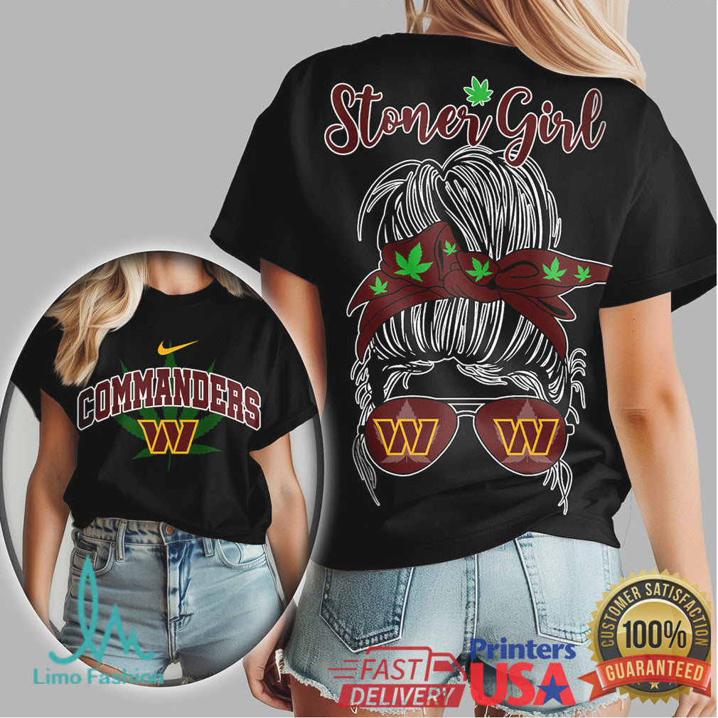 Stoner Girl Messy Bun Washington Commanders Marijuana Leaf NFL T Shirt - Limotees LLC