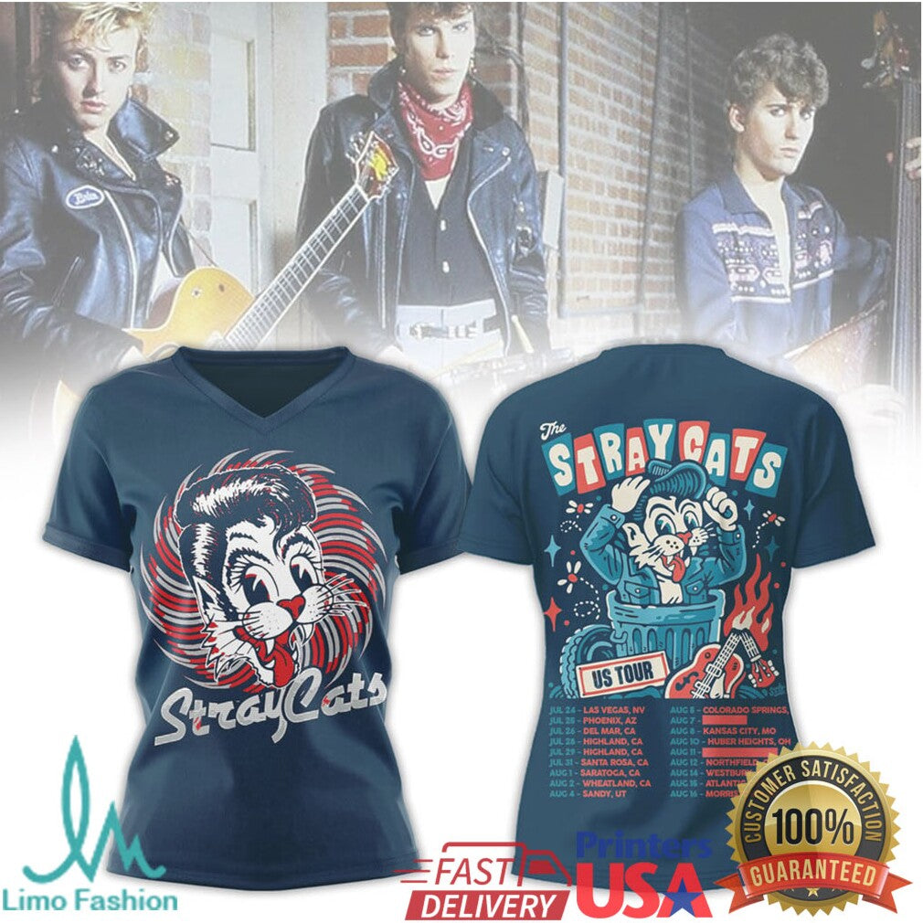 Stray Cats Rockabilly US Tour T Shirt Cartoon Cat Trash Can Graphic T Shirt - Limotees LLC