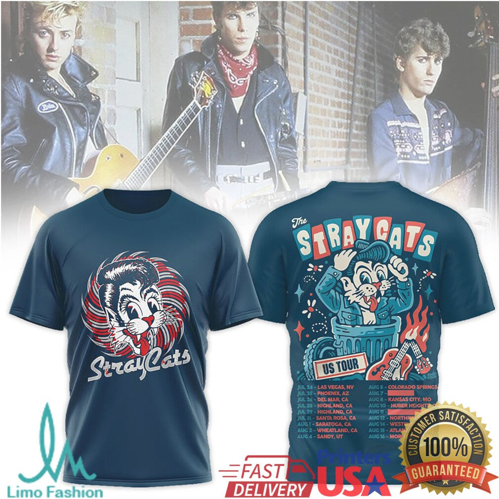Stray Cats Rockabilly US Tour T Shirt Cartoon Cat Trash Can Graphic T Shirt - Limotees LLC
