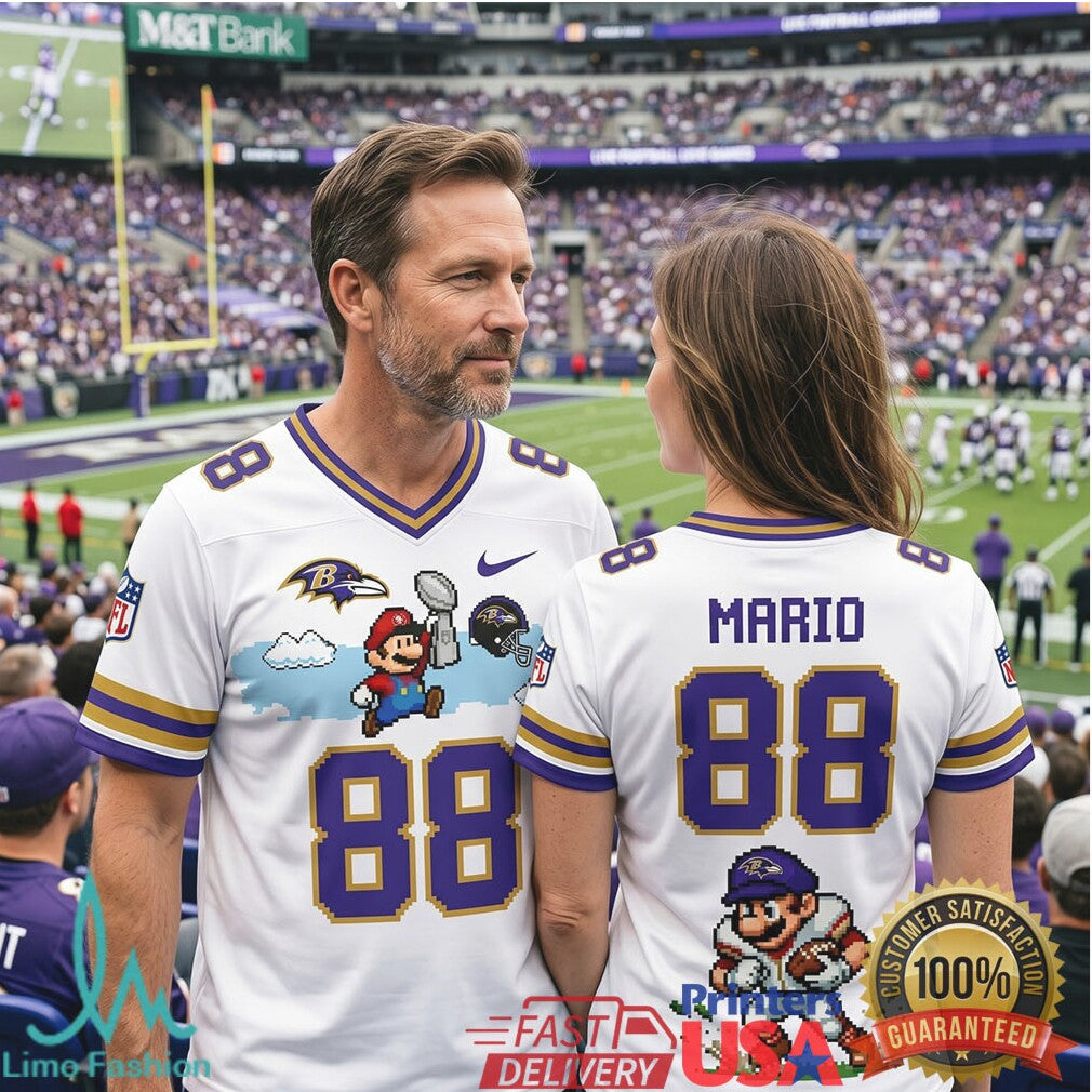 Super Mario Baltimore Ravens Custom NFL T Shirt Personalized Name and Number 88 - Limotees LLC