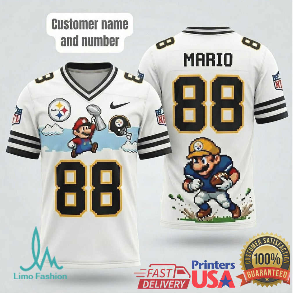 Super Mario Pittsburgh ST Shirtlers Custom NFL T Shirt Personalized Name and Number 88 - Limotees LLC