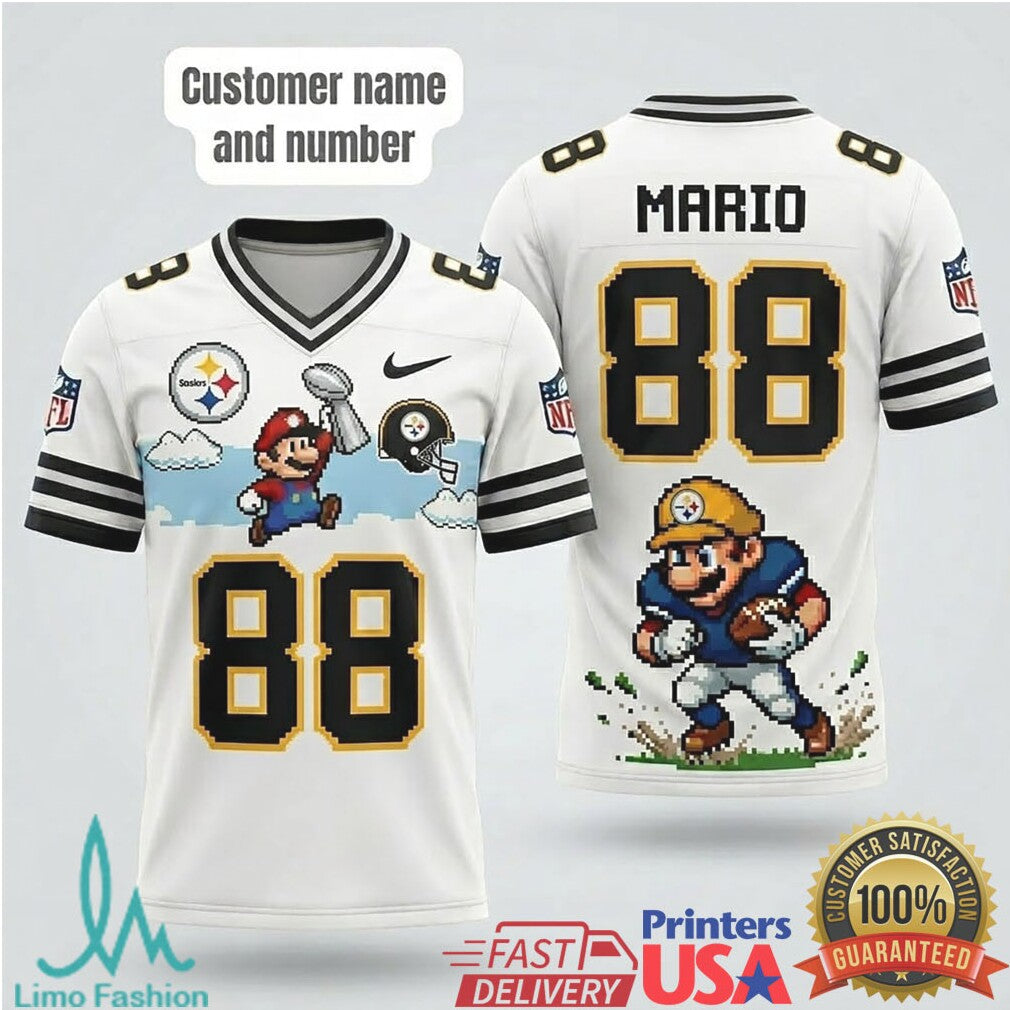 Super Mario Pittsburgh ST Shirtlers Custom NFL T Shirt Personalized Name and Number 88 - Limotees LLC