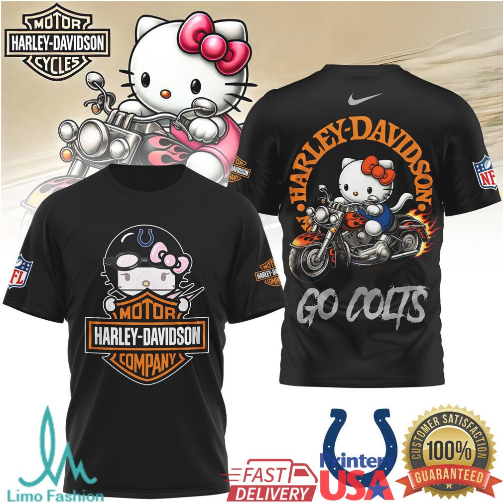 Indianapolis Colts Official NFL Hello Kitty Harley Davidson 3D Shirt - Limotees LLC